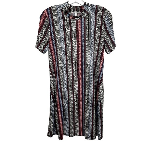 BCBGeneration Med Dress Multi Color Striped Mock Turtleneck Short Sleeve Mini - Picture 1 of 8